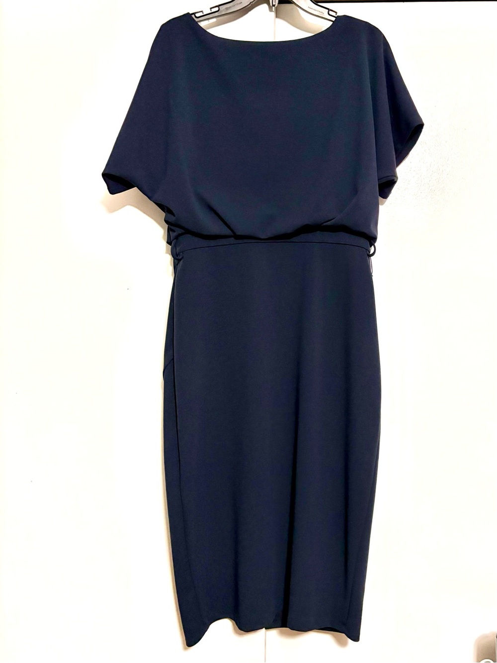 Elegant Navy Blouson Sheath Dress - Women's